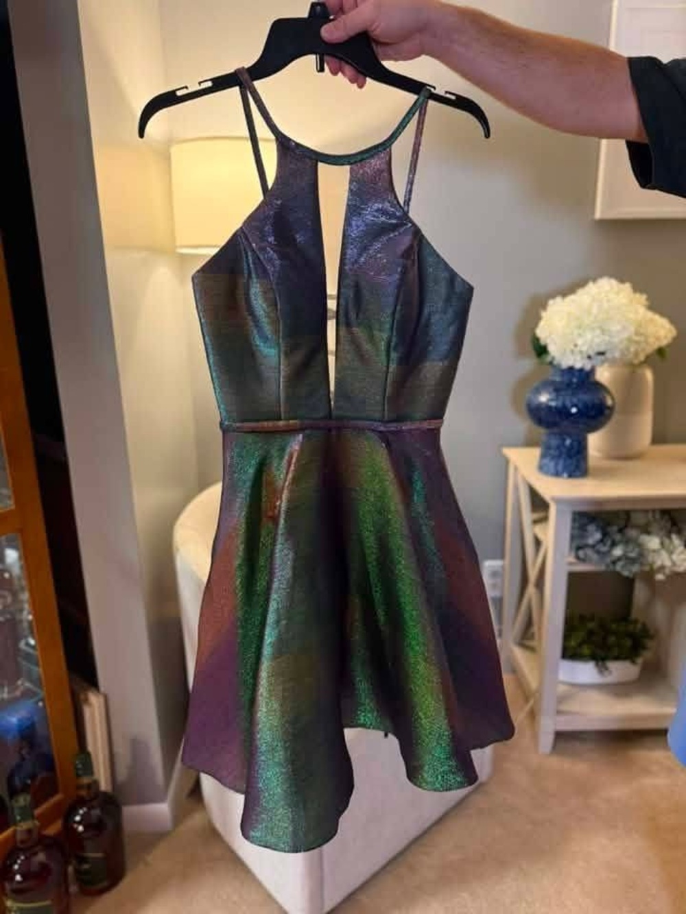 Johnathan Kayne Iridescent Green to Purple Mini Dress